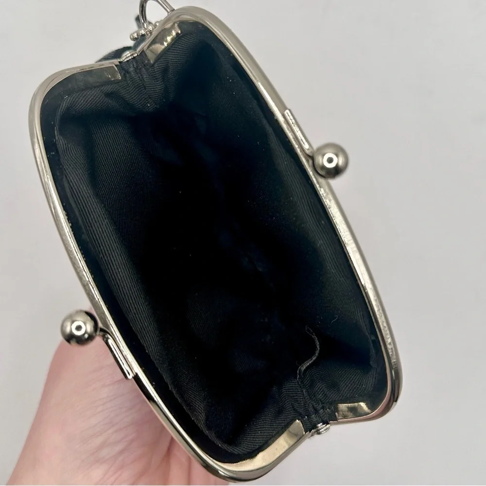 Coach Coin Purse Pouch Kisslock Black Signature Jacquard‎ Monogram C Silver Mini - Picture 5 of 7